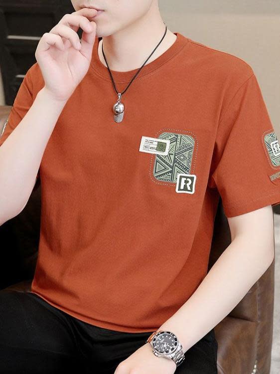 短袖T恤 重磅230克全棉男士t恤夏季寬松大碼半袖時尚印花潮牌男裝衣服-細節圖3