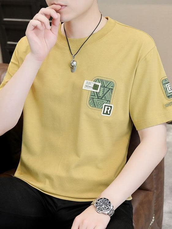 短袖T恤 重磅230克全棉男士t恤夏季寬松大碼半袖時尚印花潮牌男裝衣服-細節圖4