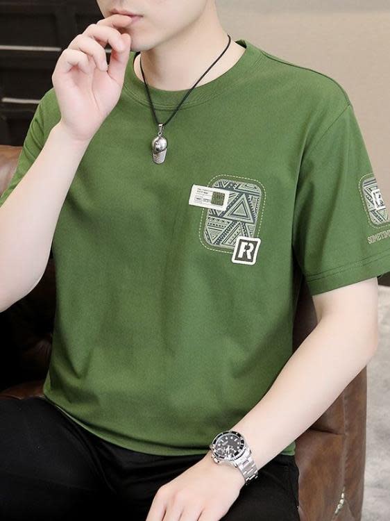 短袖T恤 重磅230克全棉男士t恤夏季寬松大碼半袖時尚印花潮牌男裝衣服-細節圖5