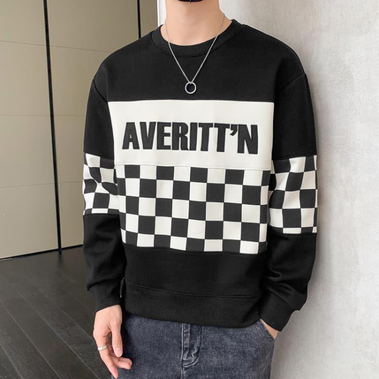 衛衣 潮牌圓領男士新款2023春季學生運動打底衫男裝寬松休閒男-細節圖2