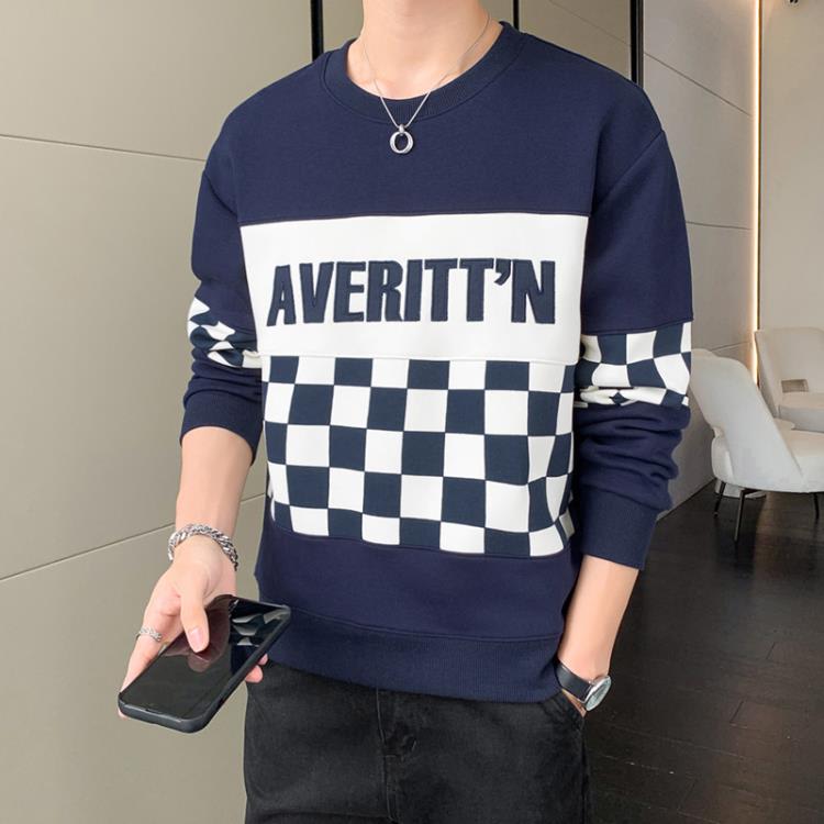 衛衣 潮牌圓領男士新款2023春季學生運動打底衫男裝寬松休閒男-細節圖3