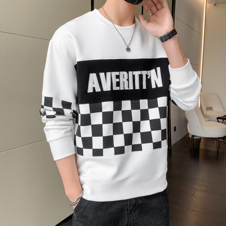 衛衣 潮牌圓領男士新款2023春季學生運動打底衫男裝寬松休閒男-細節圖4