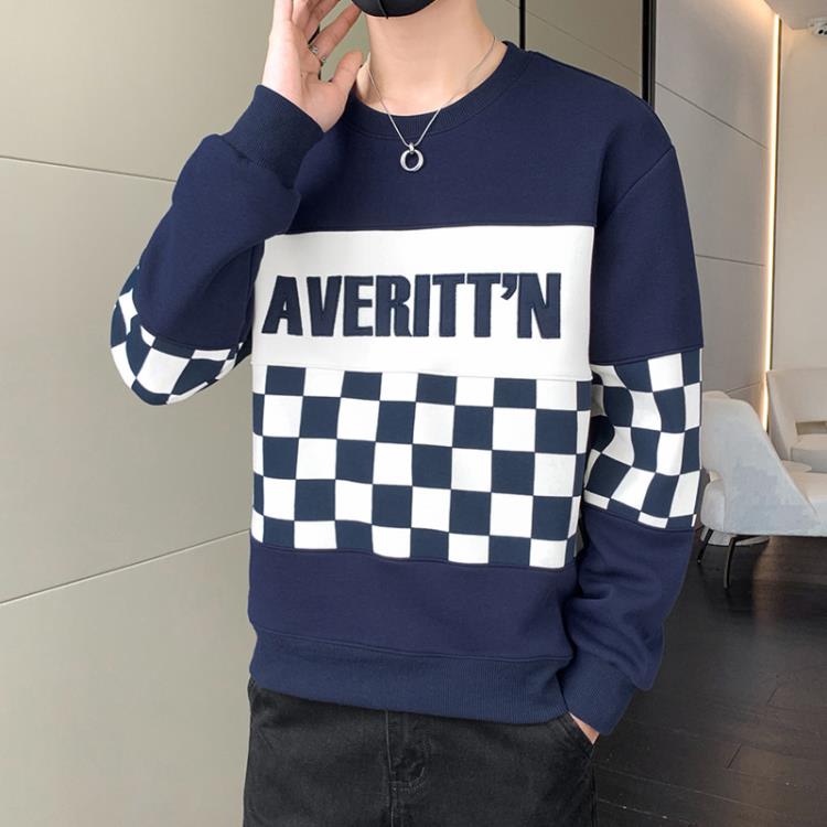 衛衣 潮牌圓領男士新款2023春季學生運動打底衫男裝寬松休閒男-細節圖7