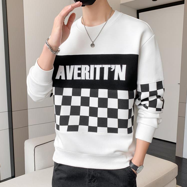 衛衣 潮牌圓領男士新款2023春季學生運動打底衫男裝寬松休閒男-細節圖8