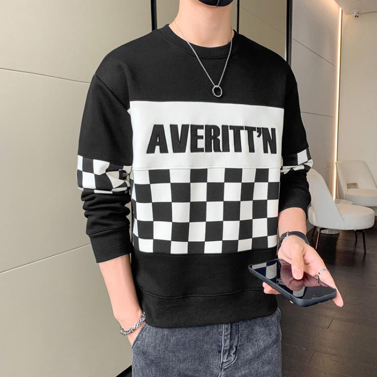 衛衣 潮牌圓領男士新款2023春季學生運動打底衫男裝寬松休閒男-細節圖9