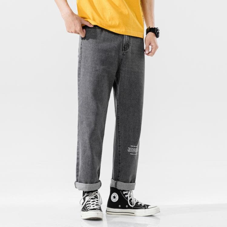 長褲 春夏新款褲子男正韓潮牌香港闊腿牛仔男寬松直筒口袋老爹褲子-細節圖2