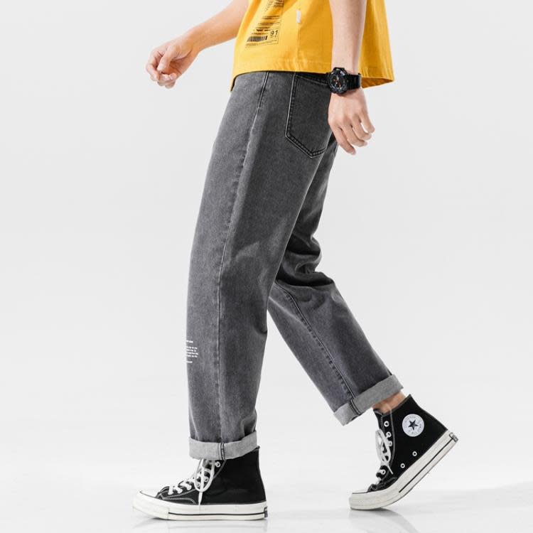 長褲 春夏新款褲子男正韓潮牌香港闊腿牛仔男寬松直筒口袋老爹褲子-細節圖3