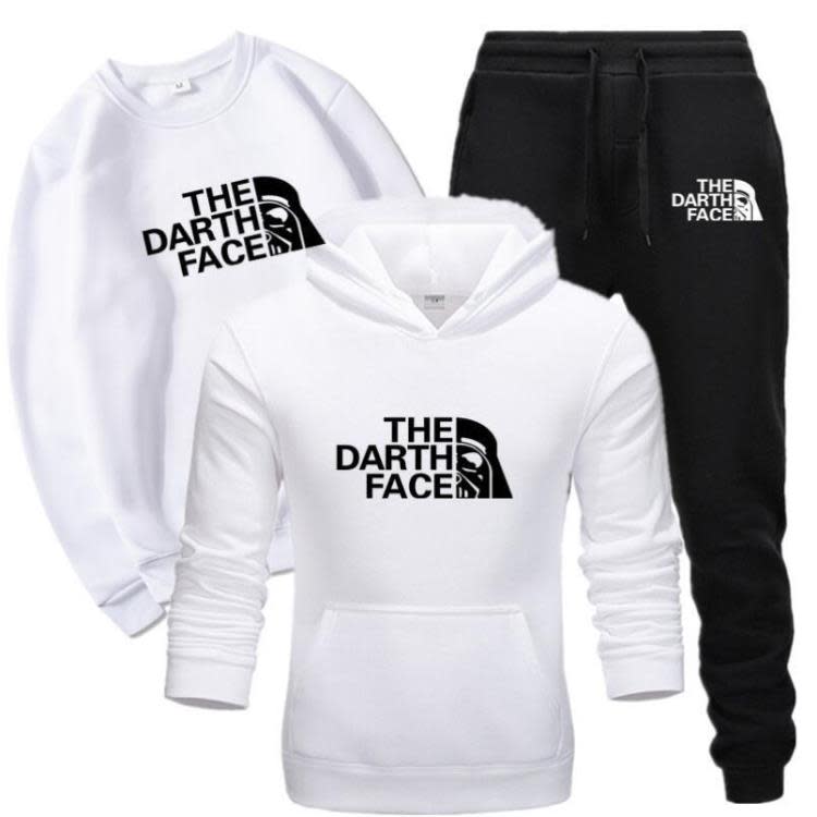 衛衣 歐美 男士時尚休閒印花連帽套裝男式休閒運動三件套-細節圖2