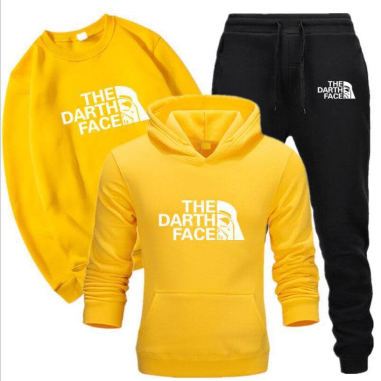 衛衣 歐美 男士時尚休閒印花連帽套裝男式休閒運動三件套-細節圖6