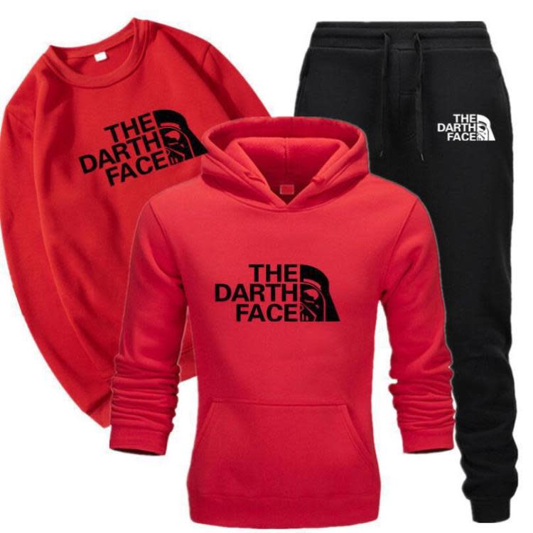 衛衣 歐美 男士時尚休閒印花連帽套裝男式休閒運動三件套-細節圖8