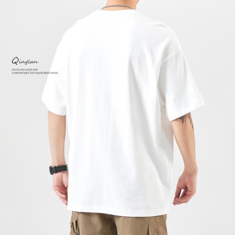 短袖T恤 夏季棉質圓領寬松白色男士t恤男日系休閒印花潮流潮牌美式短t-細節圖5