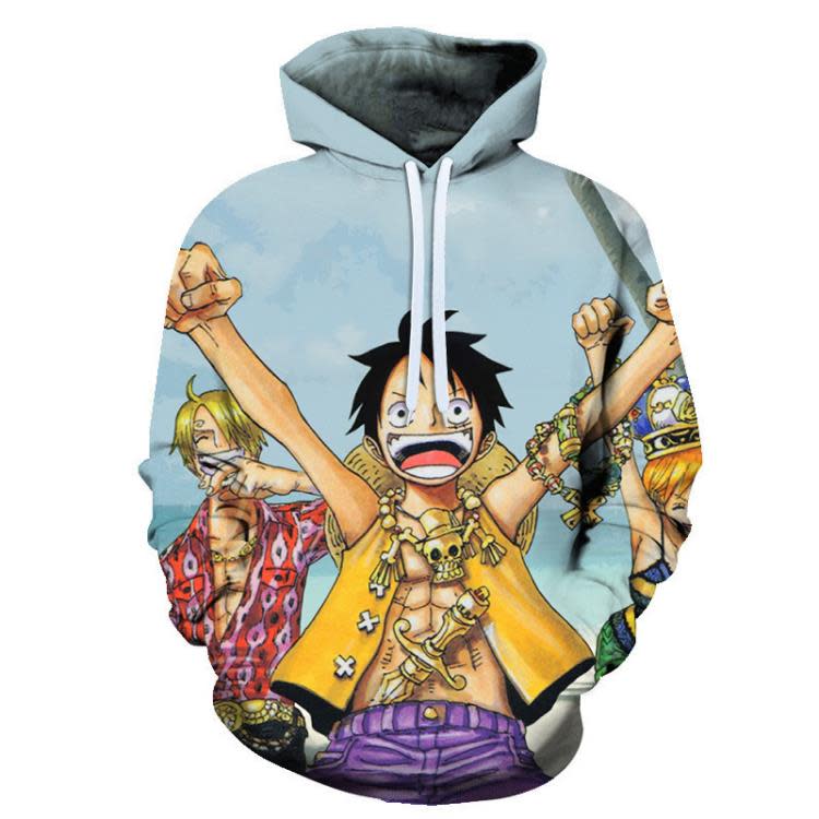 衛衣 2023款動漫3D數碼海賊王印花套頭男士連帽衫dz圖-細節圖2