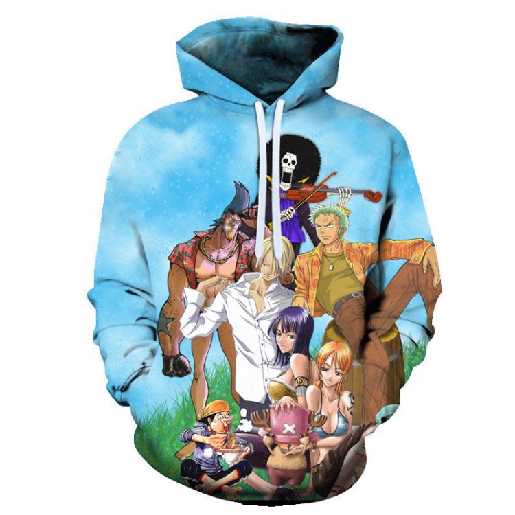 衛衣 2023款動漫3D數碼海賊王印花套頭男士連帽衫dz圖-細節圖3