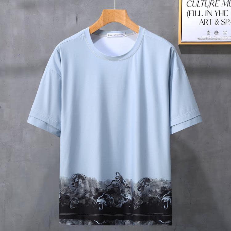 短袖T恤 潮牌大碼男裝夏季寬松330斤潮胖子假二件t恤圓領夏裝肥佬上衣-細節圖2