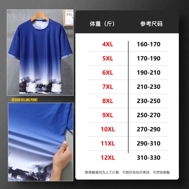 短袖T恤 潮牌大碼男裝夏季寬松330斤潮胖子假二件t恤圓領夏裝肥佬上衣-細節圖4