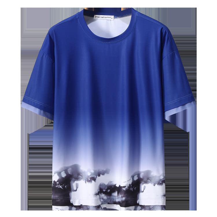 短袖T恤 潮牌大碼男裝夏季寬松330斤潮胖子假二件t恤圓領夏裝肥佬上衣-細節圖5