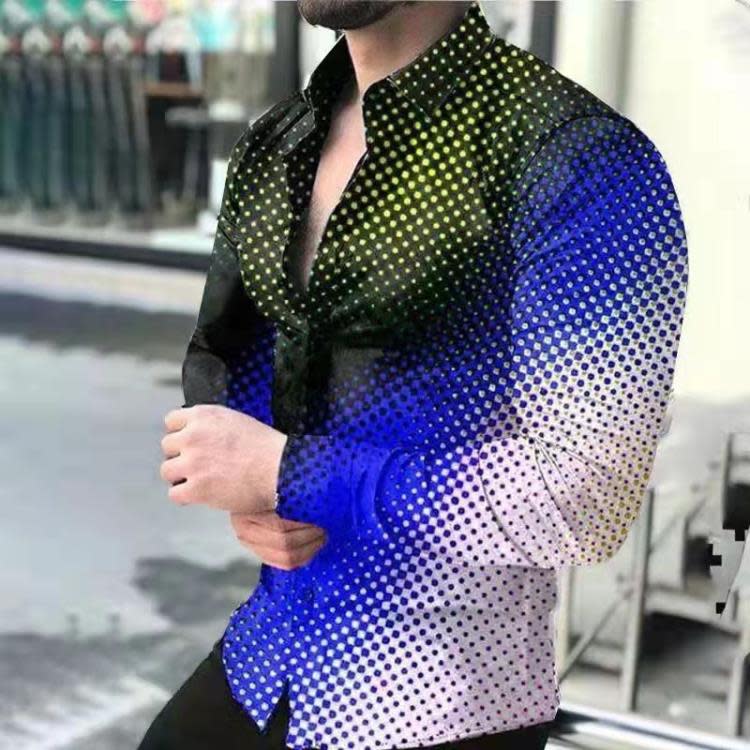 歐美新款2023秋季翻領襯衫3D印花襯衣男裝開衫長袖襯衫男士-細節圖7