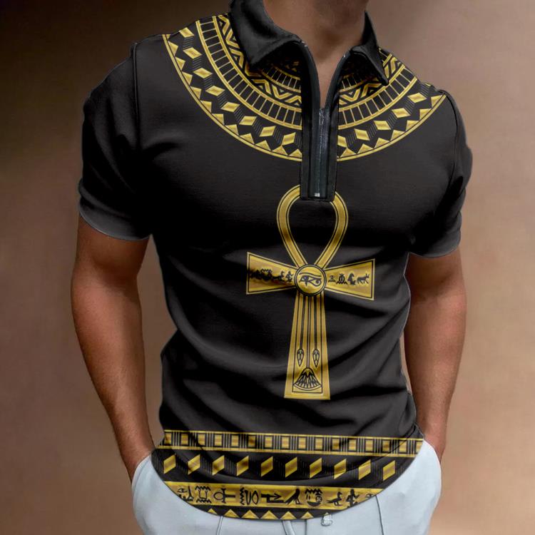 polo衫 熱賣爆款產品男裝POLO衫 歐美大碼3d巴洛克印花馬球衫-細節圖2