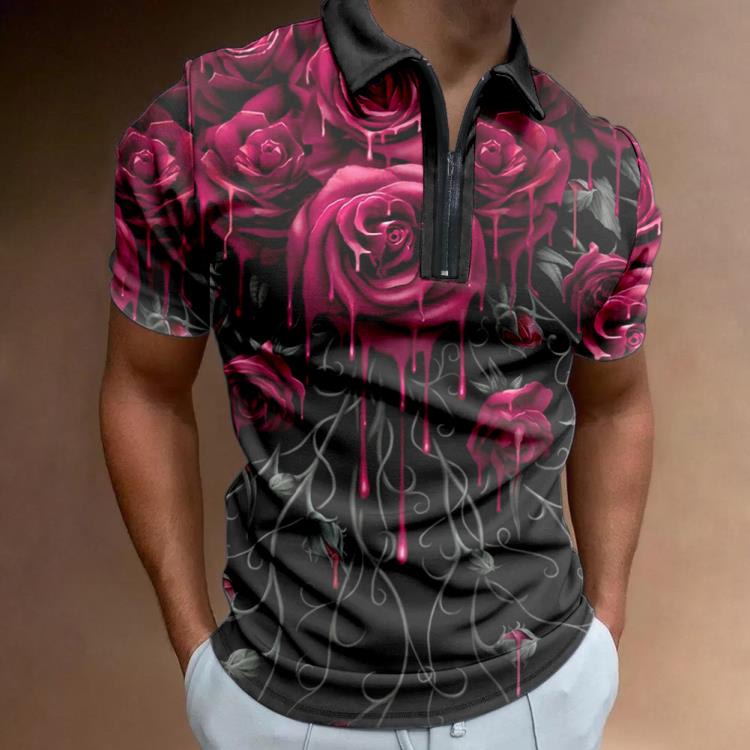 polo衫 熱賣爆款產品男裝POLO衫 歐美大碼3d巴洛克印花馬球衫-細節圖6