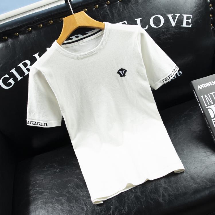 短袖T恤 休閒針織衫百搭半袖男修身毛衣春夏季上衣打底衫一件代髮-細節圖2