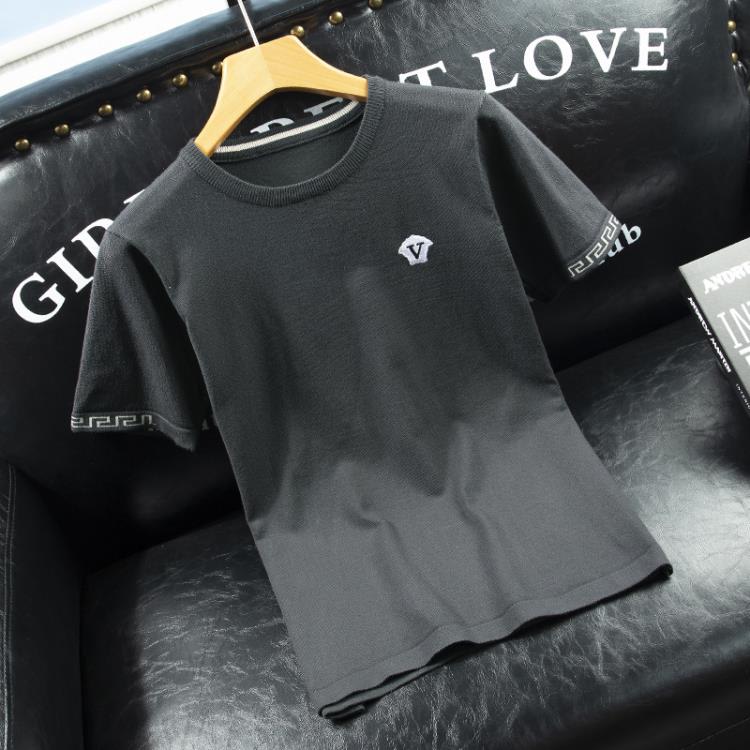 短袖T恤 休閒針織衫百搭半袖男修身毛衣春夏季上衣打底衫一件代髮-細節圖3