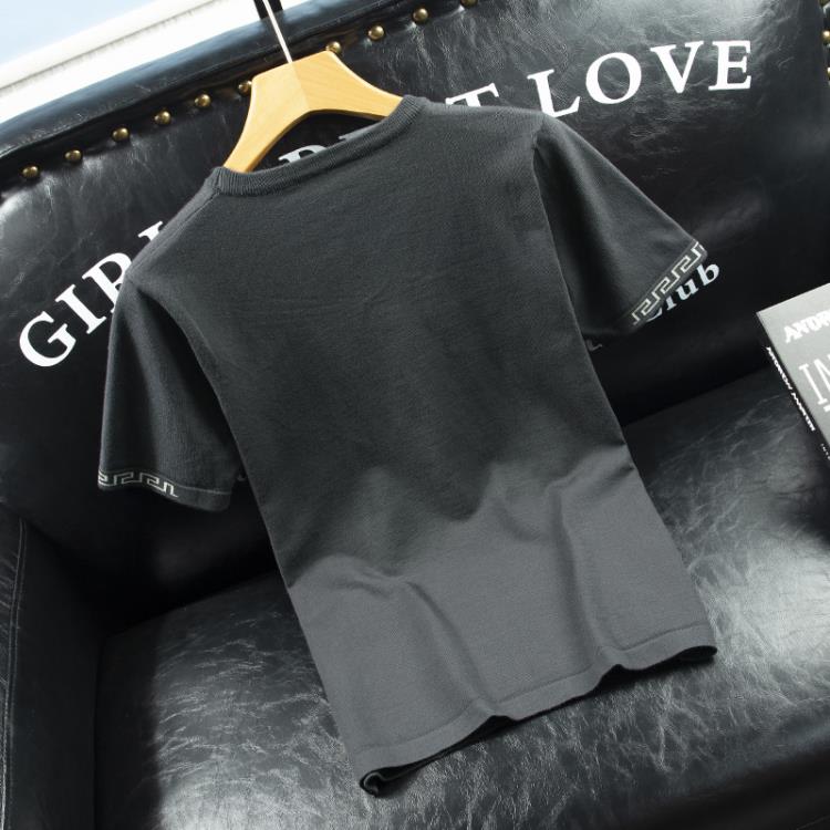 短袖T恤 休閒針織衫百搭半袖男修身毛衣春夏季上衣打底衫一件代髮-細節圖4