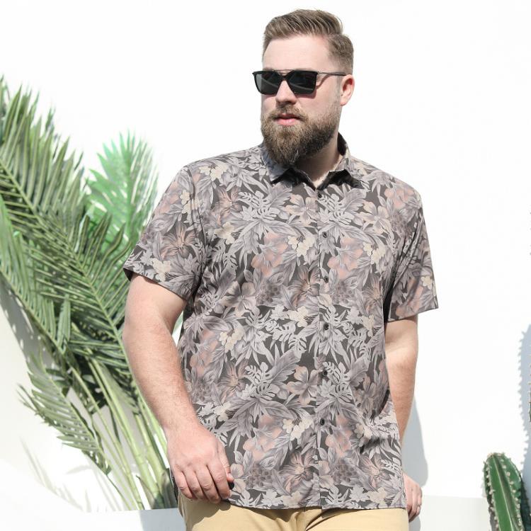 襯衫 寶螺大碼男裝夏季加肥加大襯衣商務休閒親膚透氣短袖胖男男-細節圖2