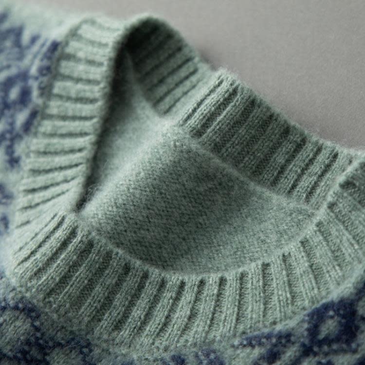 毛衣 秋冬山羊絨衫男雙股加厚圓領提花針織大碼寬松外穿套頭羊毛衫-細節圖4