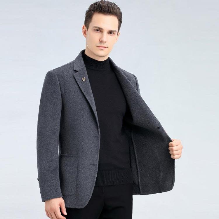 羊毛雙面呢西裝短款大衣男士秋冬季新款羊絨呢子外套小西服上衣男-細節圖2