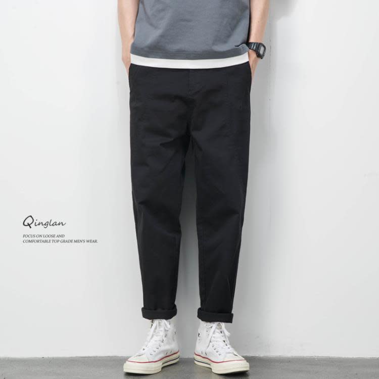 長褲 日系黑色休閒褲男直筒寬松大碼顯瘦錐形子美式潮牌百搭春秋款-細節圖2