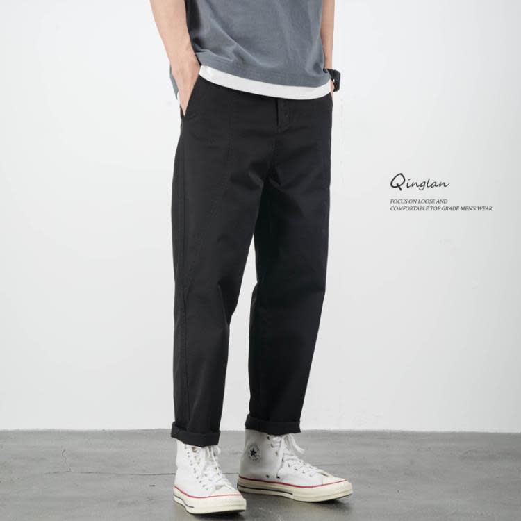 長褲 日系黑色休閒褲男直筒寬松大碼顯瘦錐形子美式潮牌百搭春秋款-細節圖3