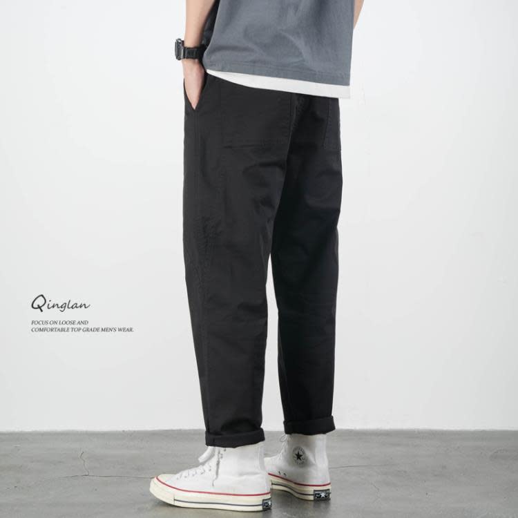 長褲 日系黑色休閒褲男直筒寬松大碼顯瘦錐形子美式潮牌百搭春秋款-細節圖5