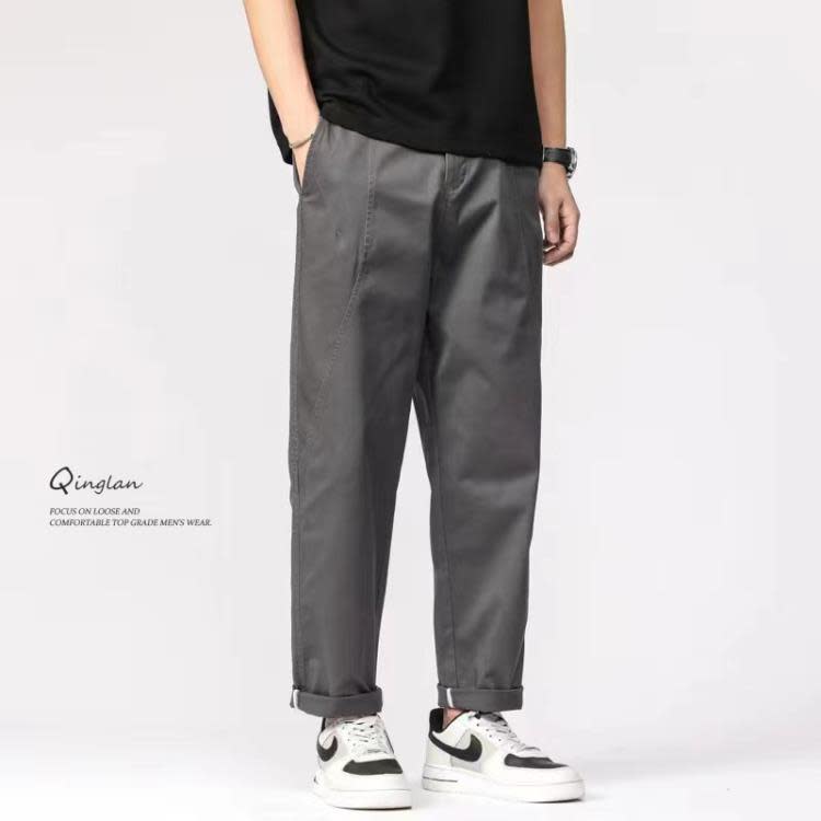 長褲 日系黑色休閒褲男直筒寬松大碼顯瘦錐形子美式潮牌百搭春秋款-細節圖7