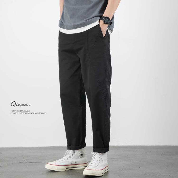 長褲 日系黑色休閒褲男直筒寬松大碼顯瘦錐形子美式潮牌百搭春秋款-細節圖8