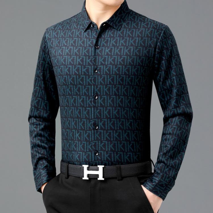 品牌冬季新款男士襯衣長袖商務休閒保暖襯衫男加絨加厚中年襯衫男-細節圖3