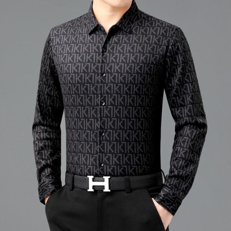 品牌冬季新款男士襯衣長袖商務休閒保暖襯衫男加絨加厚中年襯衫男-細節圖4