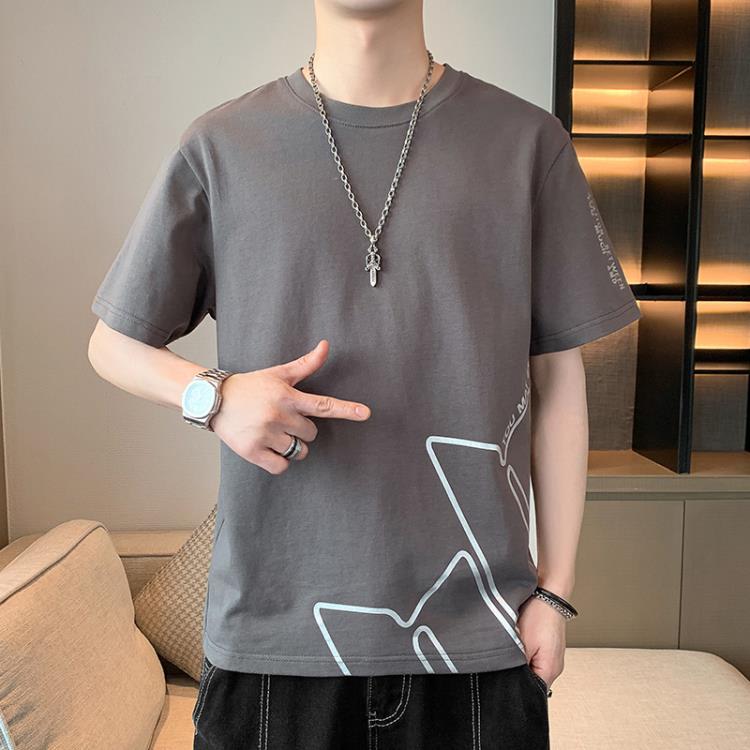 短袖T恤 2023夏季五分袖t恤男生圓領大碼體恤吸汗半袖潮牌純棉男士-細節圖4