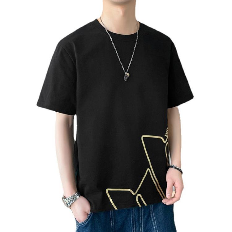 短袖T恤 2023夏季五分袖t恤男生圓領大碼體恤吸汗半袖潮牌純棉男士-細節圖5