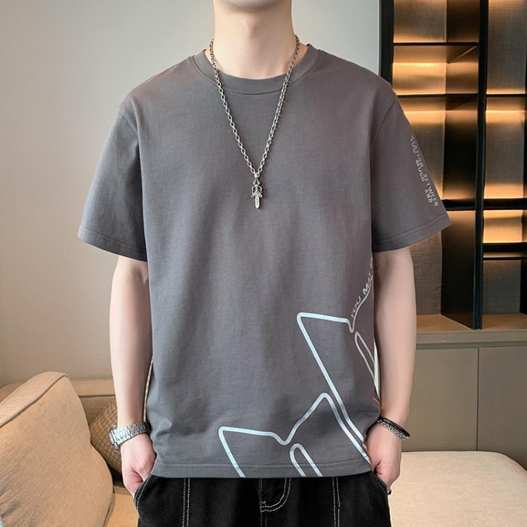 短袖T恤 2023夏季五分袖t恤男生圓領大碼體恤吸汗半袖潮牌純棉男士-細節圖6