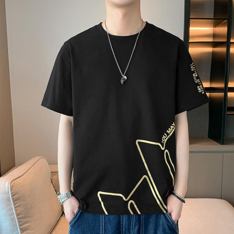 短袖T恤 2023夏季五分袖t恤男生圓領大碼體恤吸汗半袖潮牌純棉男士-細節圖7