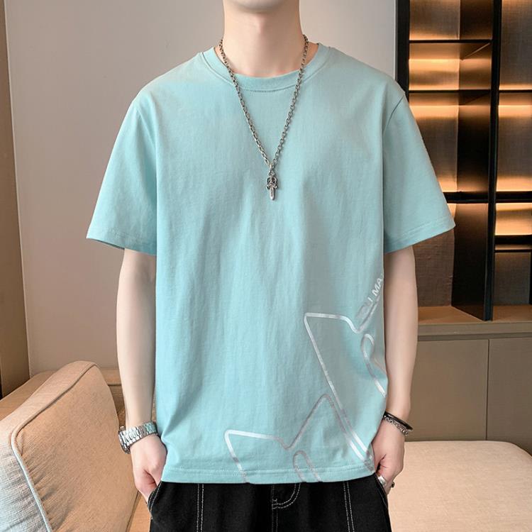 短袖T恤 2023夏季五分袖t恤男生圓領大碼體恤吸汗半袖潮牌純棉男士-細節圖8