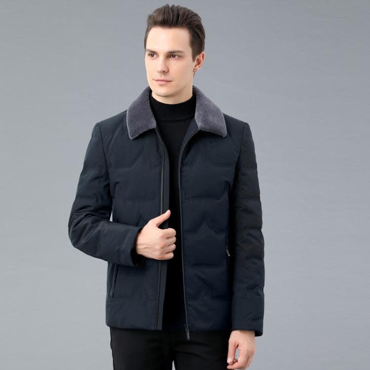 新款冬季羽絨服中年男士短款羊羔毛領保暖爸爸裝休閒時尚外套批髮-細節圖3