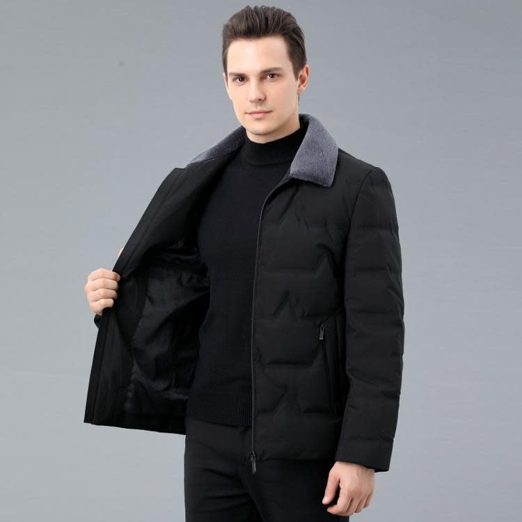 新款冬季羽絨服中年男士短款羊羔毛領保暖爸爸裝休閒時尚外套批髮-細節圖4
