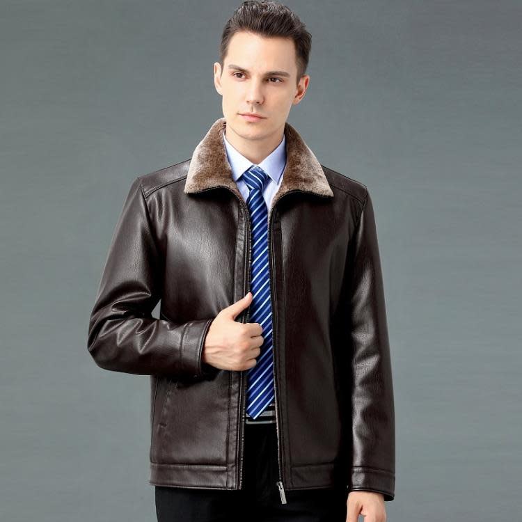 新款秋冬裝海寧皮衣男加絨加厚男士中年爸爸裝綿羊皮保暖夾克外套-細節圖2