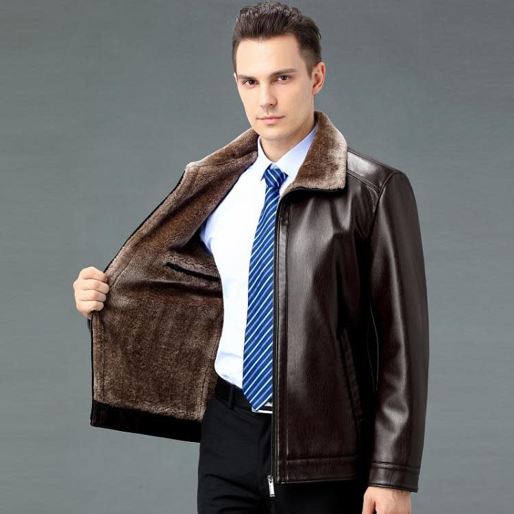 新款秋冬裝海寧皮衣男加絨加厚男士中年爸爸裝綿羊皮保暖夾克外套-細節圖4
