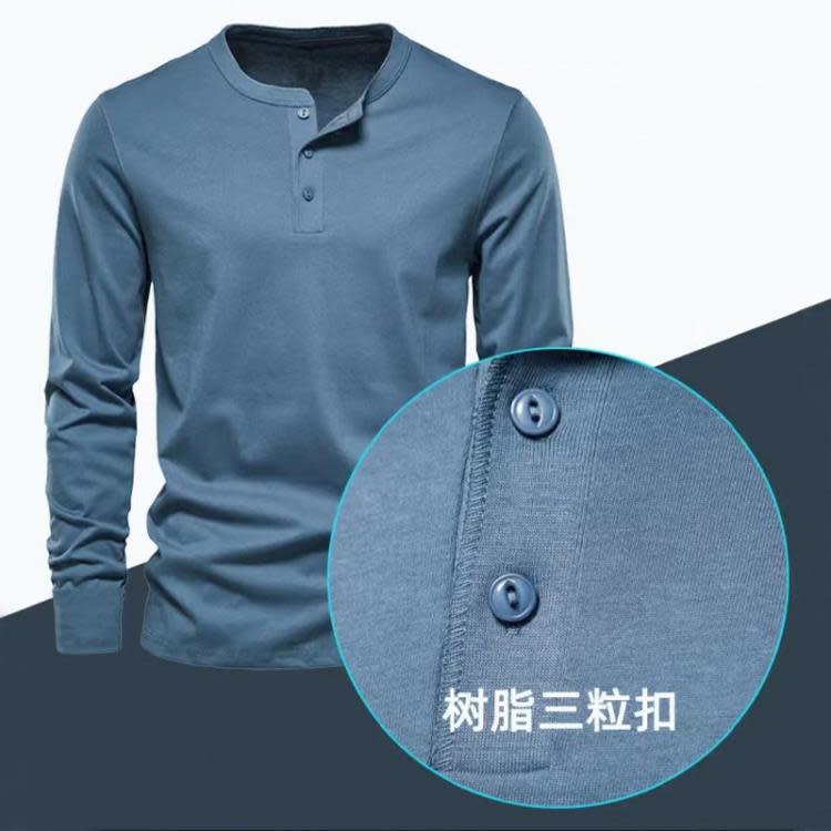 長袖T恤 2023歐美重磅復古阿美咔嘰型男硬漢亨利衫圓領打底衫上衣-細節圖2