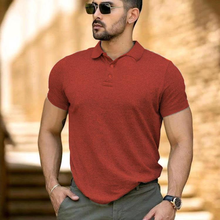 短袖T恤 polo衫男士休閒t恤2023夏季新款純色高端翻領polo衫-細節圖2