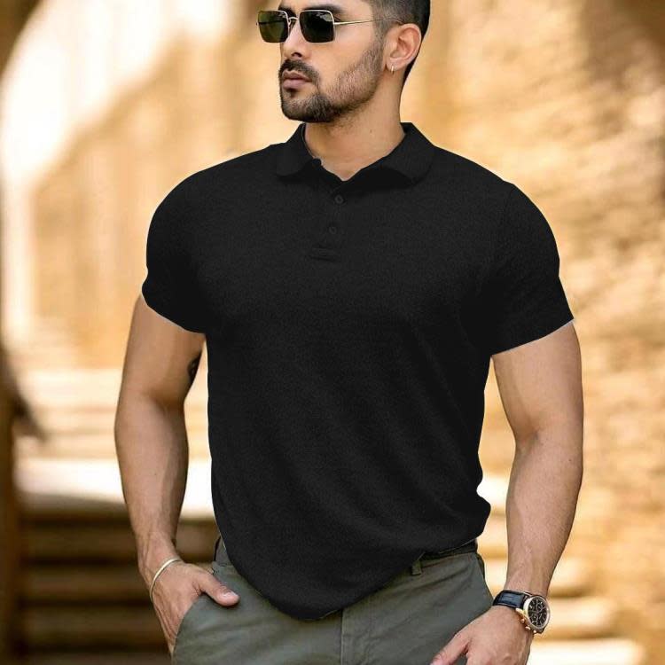 短袖T恤 polo衫男士休閒t恤2023夏季新款純色高端翻領polo衫-細節圖9
