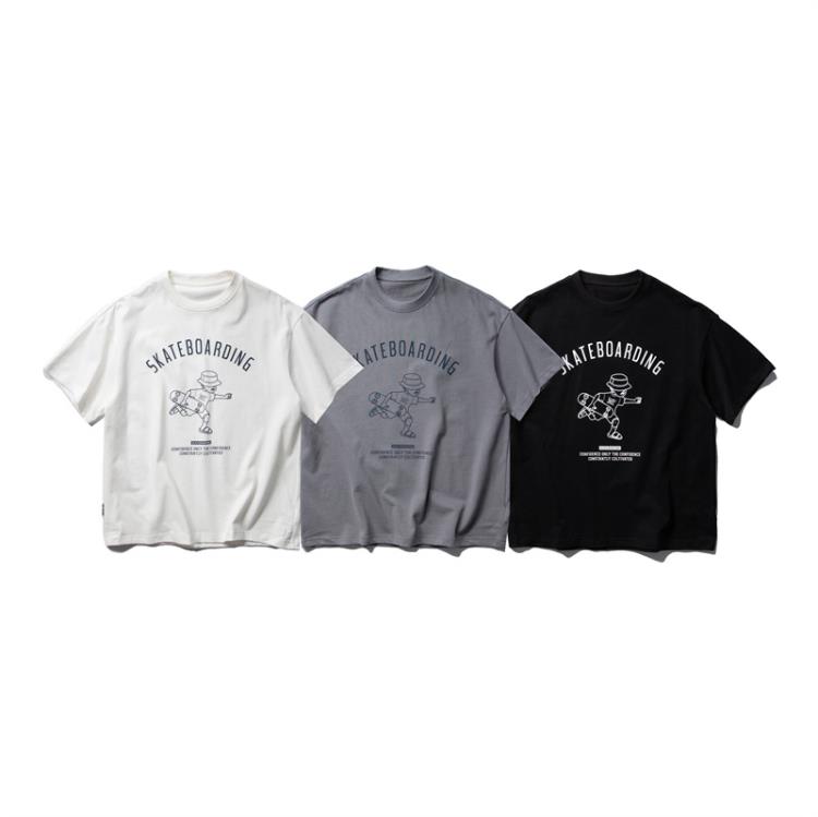 北界男裝 美式潮牌2023夏季新款300克重磅短袖T恤男趣味印花體恤-細節圖3