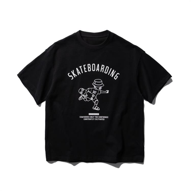 北界男裝 美式潮牌2023夏季新款300克重磅短袖T恤男趣味印花體恤-細節圖5